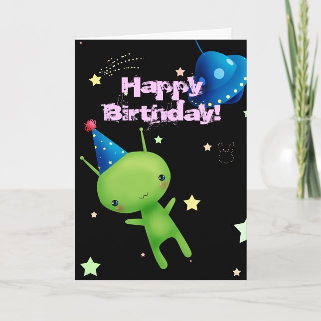 Happy Birthday Space Alien Card (Front)