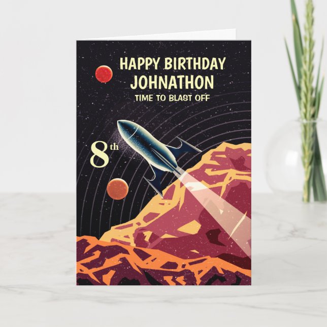Happy Birthday Space Rocket Kids Child Personalise Card (Front)