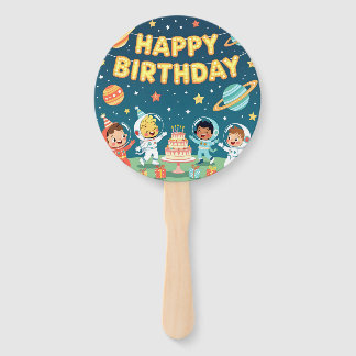 Happy birthday space theme hand fan