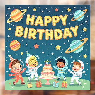 Happy birthday space theme window cling
