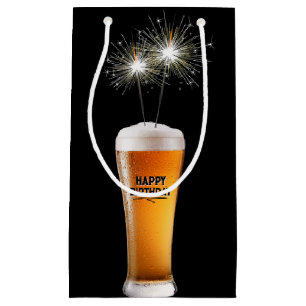 Happy Birthday Sparkler In Beer Glass  Small Gift Bag