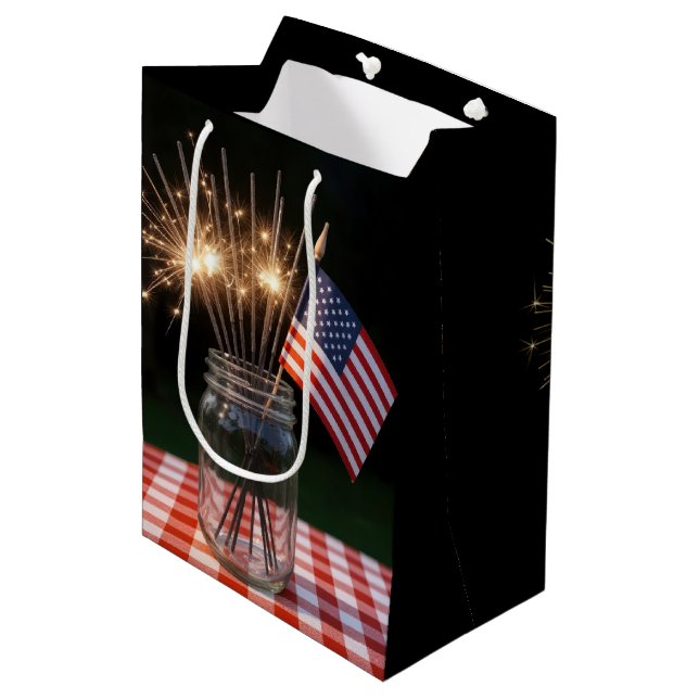 Happy Birthday Sparklers With American Flag Medium Gift Bag (Front Angled)