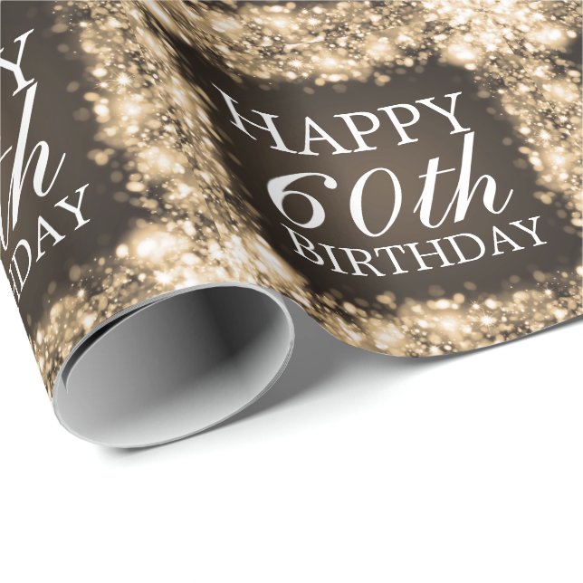 Happy Birthday Sparkling Lights Gold Wrapping Paper (Roll Corner)