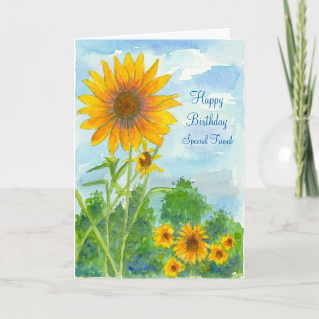 Happy Birthday Special Friend Sunflower Watercolor Card (Front)