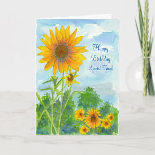 Happy Birthday Special Friend Sunflower Watercolor Card
