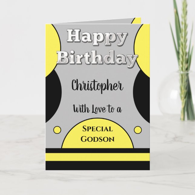 Happy Birthday special Godson grey and yellow Card (Front)