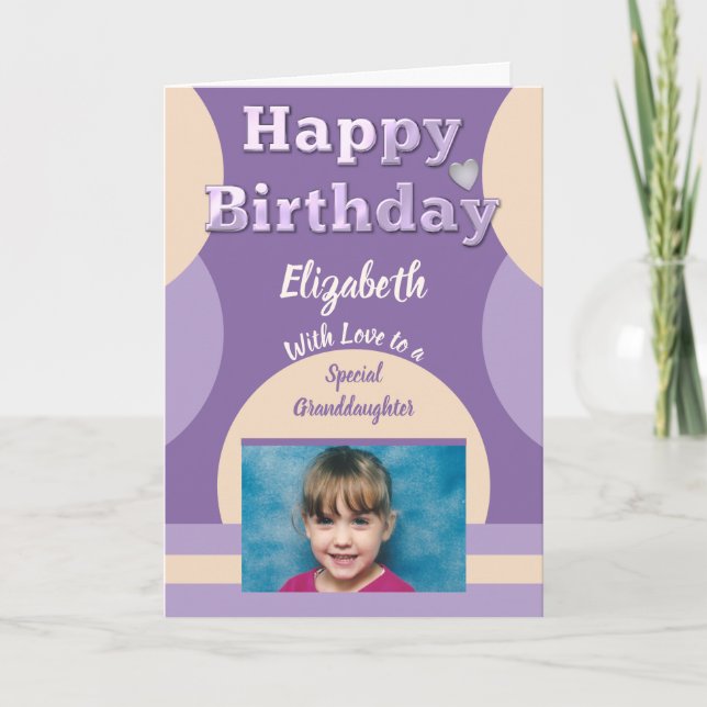 Happy Birthday special Granddaughter purple photo Card (Front)