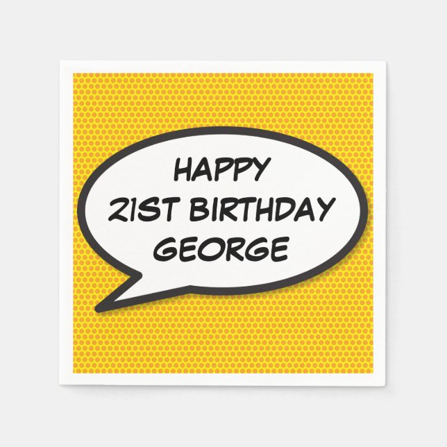 HAPPY BIRTHDAY Speech Bubble Fun Comic Book Napkin (Front)