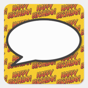 Happy Birthday Speech Bubble Fun Comic Book Square Sticker