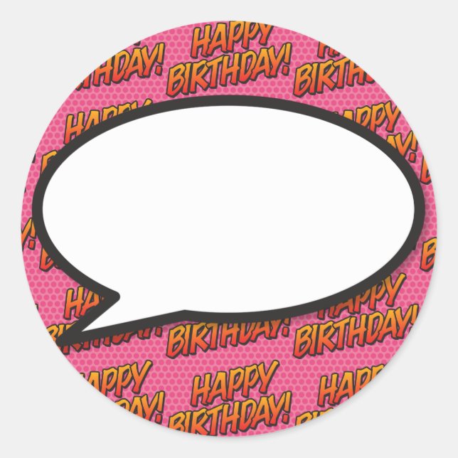 Happy Birthday Speech Bubble Fun Retro Comic Book Classic Round Sticker (Front)