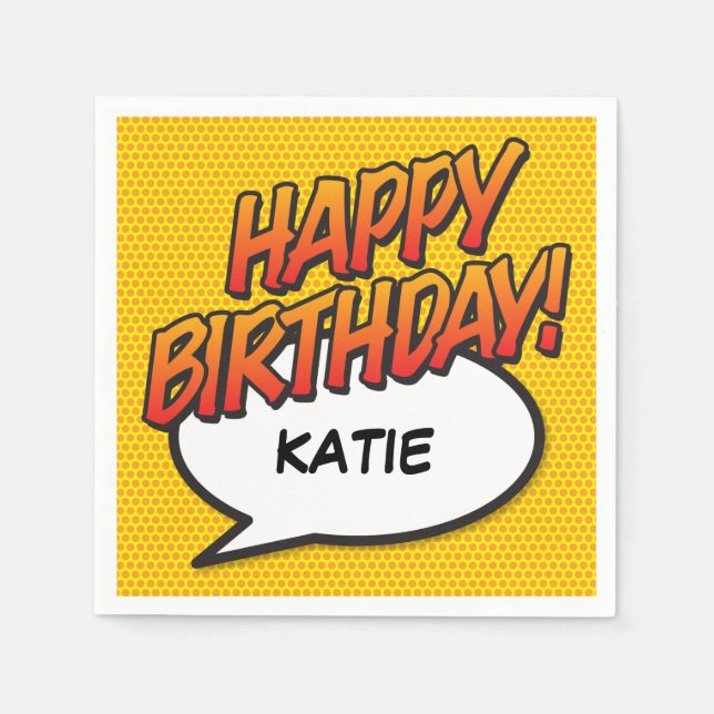 HAPPY BIRTHDAY Speech Bubble Fun Retro Comic Book Napkin (Front)
