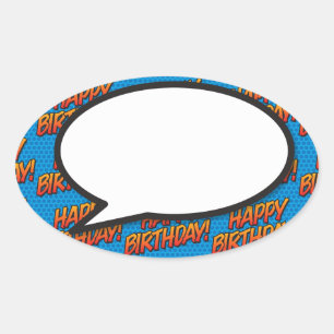 Happy Birthday Speech Bubble Fun Retro Comic Book Oval Sticker