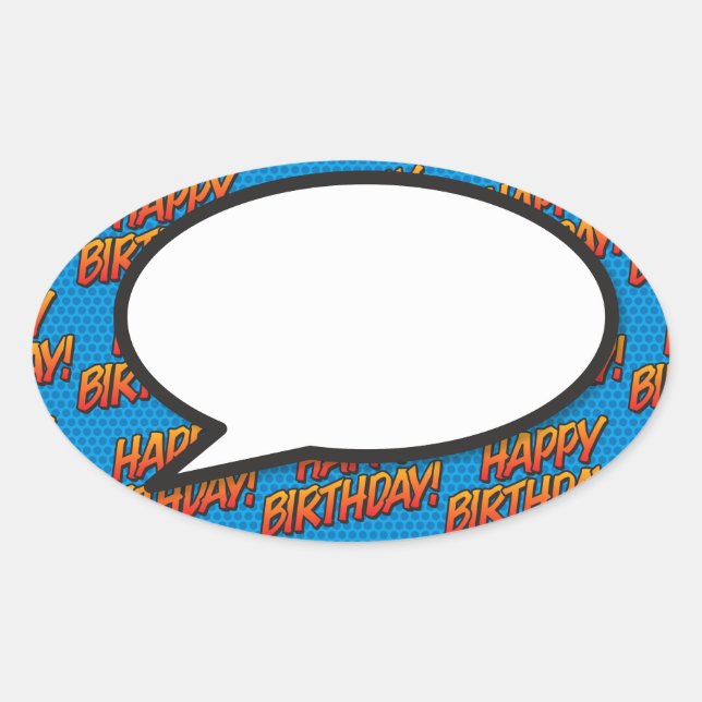 Happy Birthday Speech Bubble Fun Retro Comic Book Oval Sticker (Front)