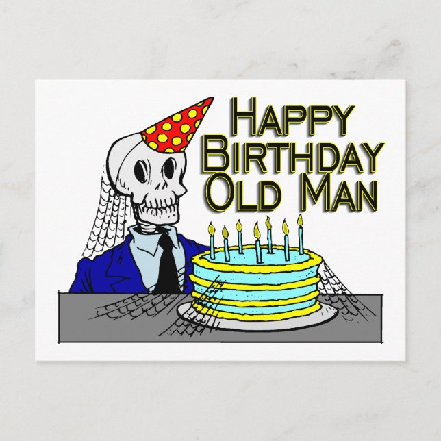 Happy Birthday Spider Web Old Man Postcard (Front)