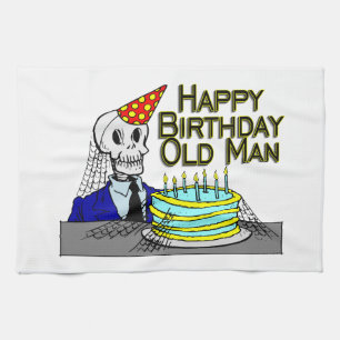 Happy Birthday Spider Web Old Man Tea Towel