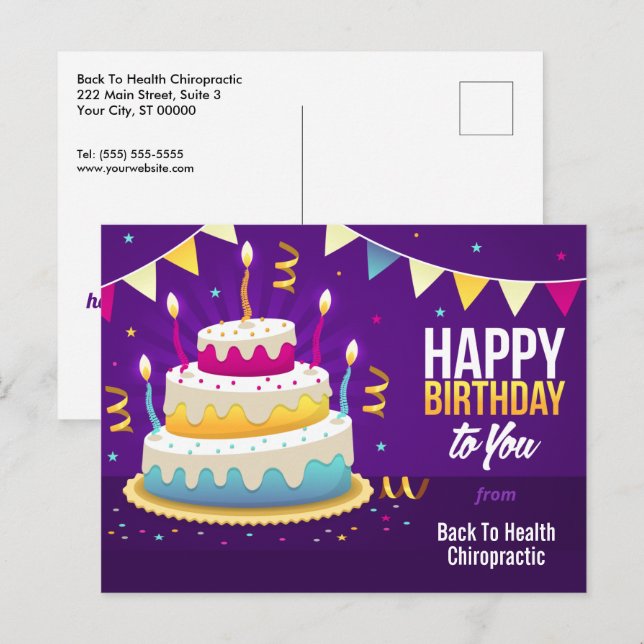 Happy Birthday Spine Candles Purple Postcard (Front/Back)