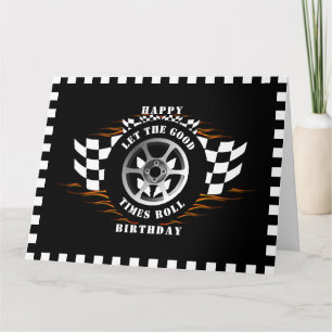 Happy Birthday Sports Car Racing Chequered Flag  Card