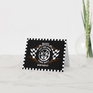 Happy Birthday Sports Car Racing Chequered Party Card