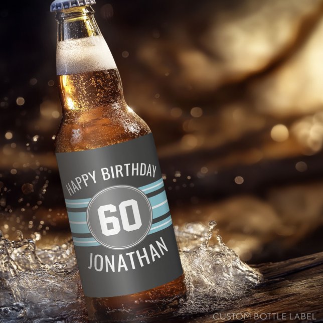 Happy Birthday Sports Jersey Stripes Name and Age Beer Bottle Label (Sports Birthday Label)
