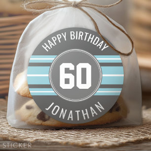 Happy Birthday Sports Jersey Stripes Name and Age Classic Round Sticker