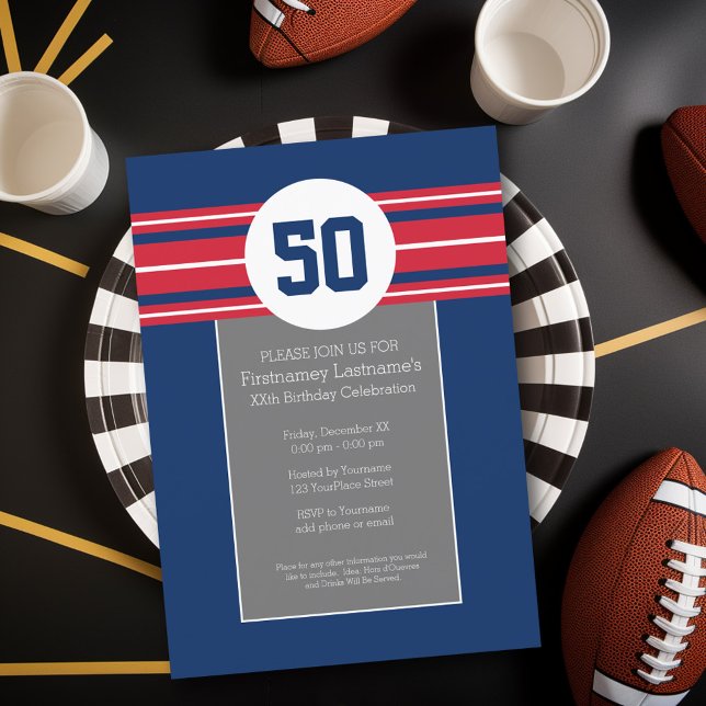 Happy Birthday Sports Jersey Stripes Name and Age Invitation (Birthday Party Invitation - Sports Theme - Football Party Invitation)