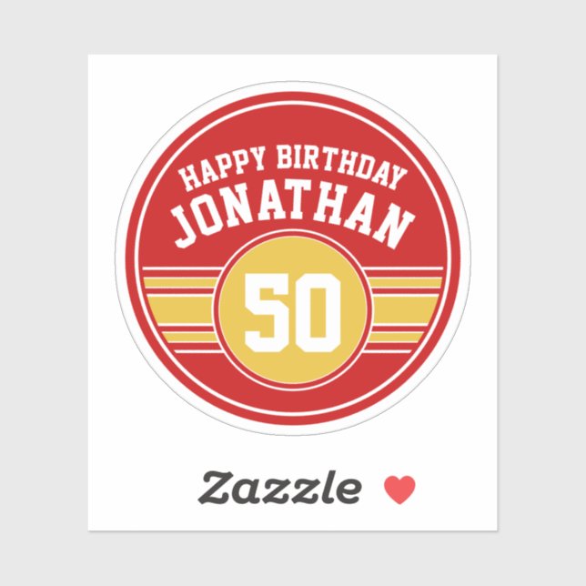 Happy Birthday Sports Stripes with Age Gold Red (Sheet)