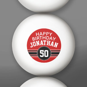 Happy Birthday Sports Stripes with Age - Red Black Ping Pong Ball