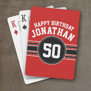 Happy Birthday Sports Stripes with Age - Red Black Playing Cards