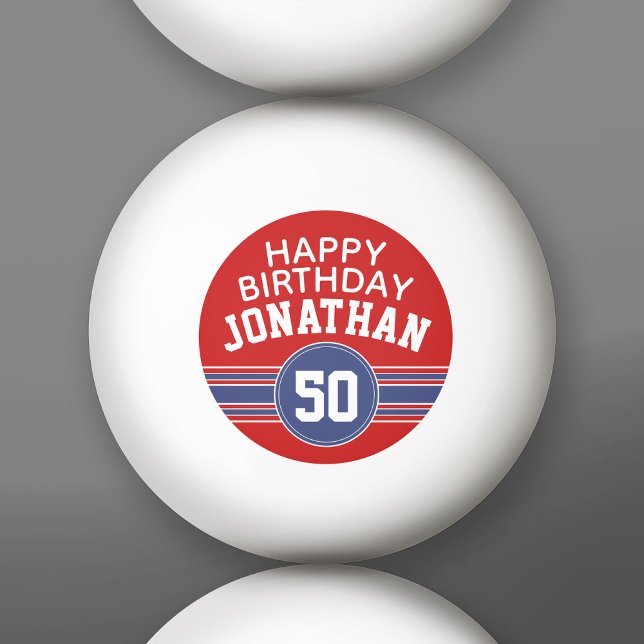 Happy Birthday Sports Stripes with Age - Red Blue Ping Pong Ball (Custom Ping Pong Balls)