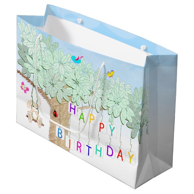 Happy Birthday Spring Celebration Garden Party Large Gift Bag (Front Angled)
