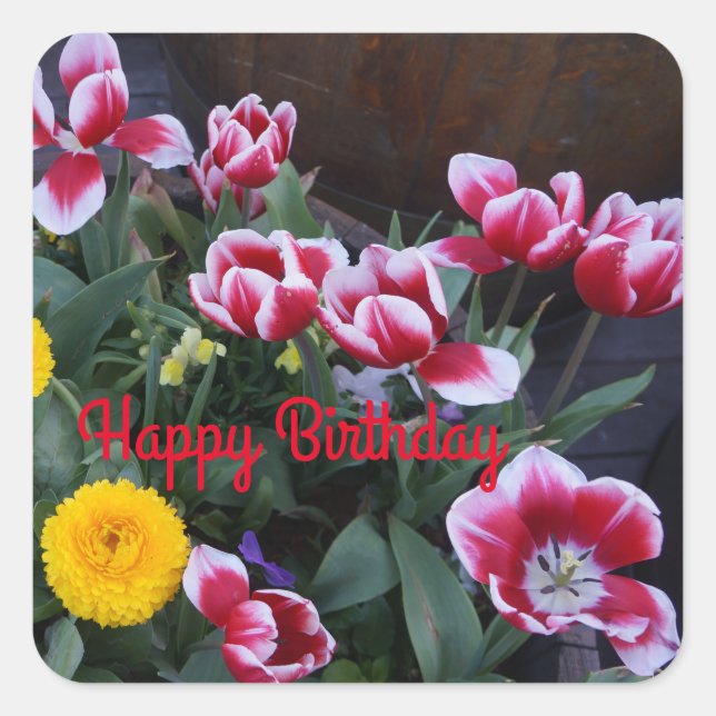 Happy Birthday Spring Flowers #4 Stickers (Front)