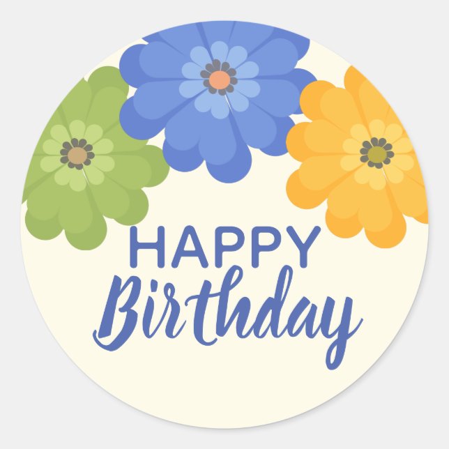 Happy Birthday spring flowers  Classic Round Stick Classic Round Sticker (Front)