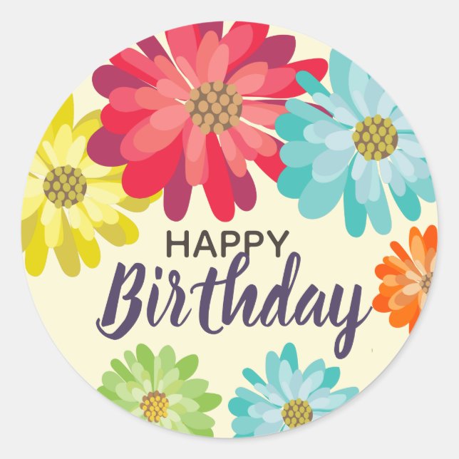 Happy Birthday spring flowers Classic Round Sticker (Front)