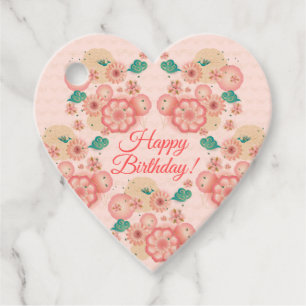 Happy Birthday - Spring Peach Flowers Garden 2024 Favour Tags