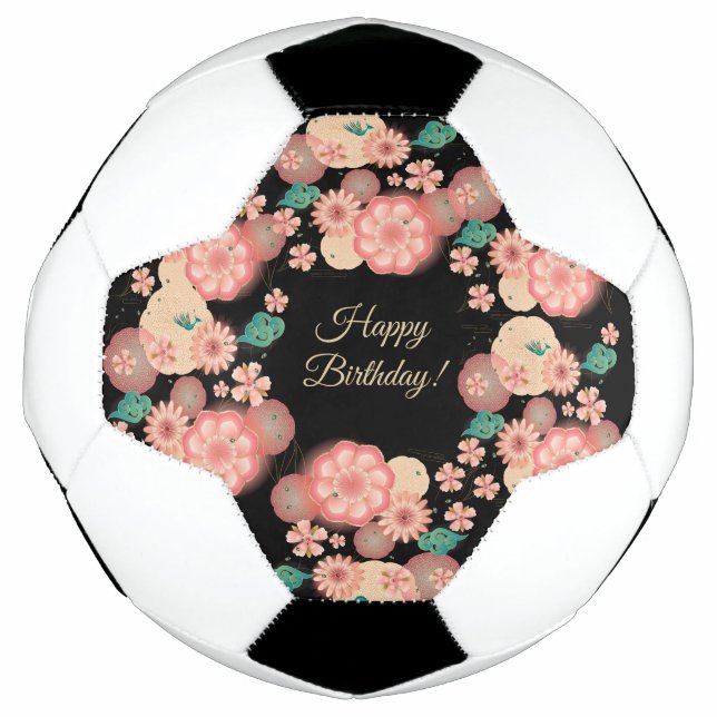 Happy Birthday - Spring Peach Flowers Garden Boho Football (Front)