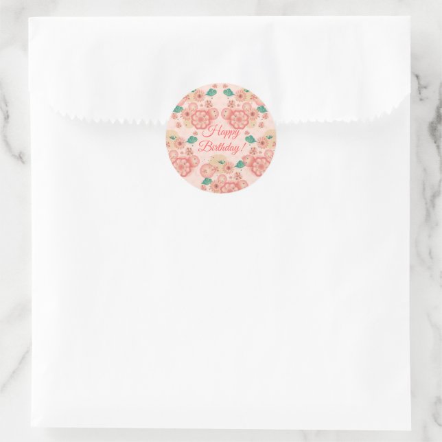 Happy Birthday - Spring Peach Flowers Garden Classic Round Sticker (Bag)