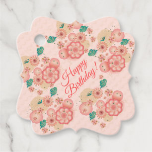 Happy Birthday - Spring Peach Flowers Garden Decor Favour Tags