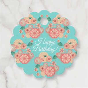 Happy Birthday - Spring Peach Flowers Garden Favour Tags