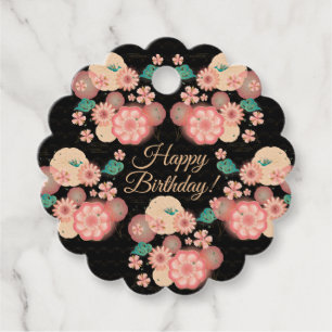 Happy Birthday - Spring Peach Flowers Garden Favour Tags
