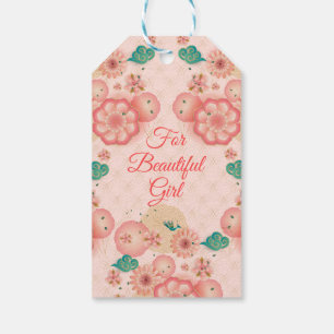 Happy Birthday - Spring Peach Flowers Garden Gift Tags