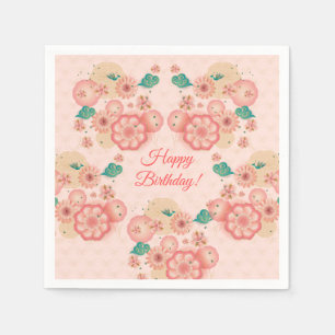 Happy Birthday - Spring Peach Flowers Garden Napkin