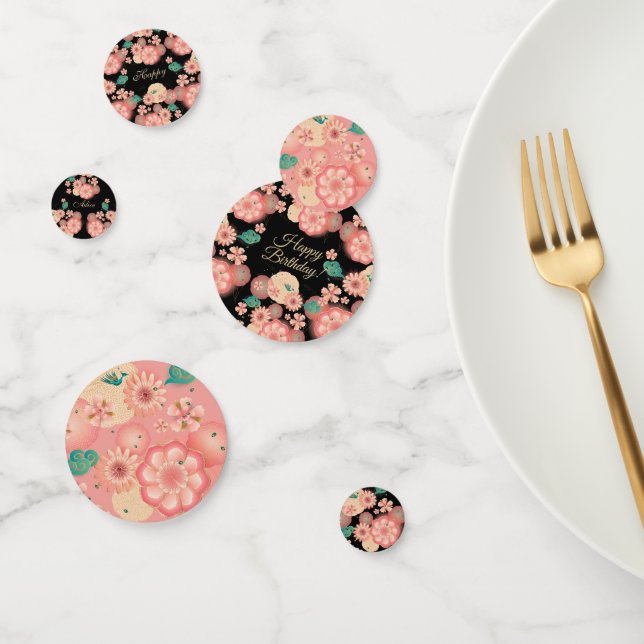 Happy Birthday Spring Peach Flowers Garden Pattern Confetti (Group)