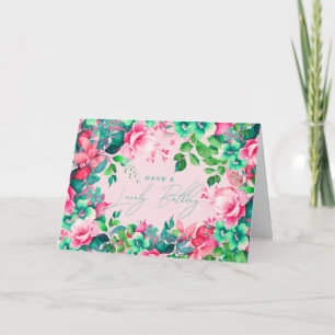 Happy Birthday Spring Summer Garden Floral Blush Card