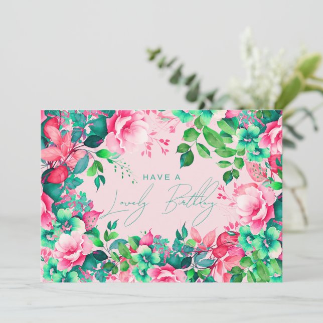 Happy Birthday Spring Summer Garden Floral Blush Card (Standing Front)