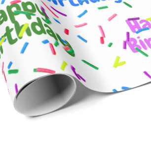 Happy Birthday Sprinkles On White Wrapping Paper
