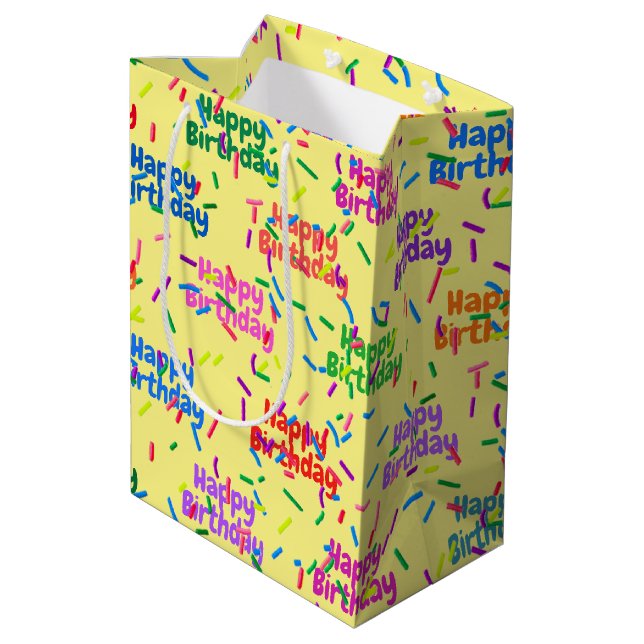 Happy Birthday Sprinkles On Yellow Medium Gift Bag (Back Angled)