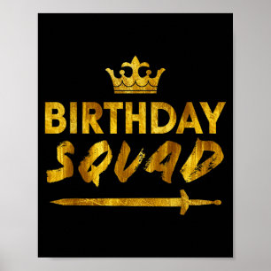 Happy Birthday Squad King Crown Sword Party Golden Poster