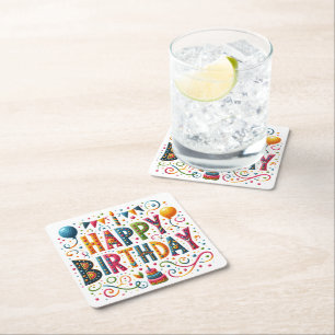 Happy Birthday Square Paper Coaster