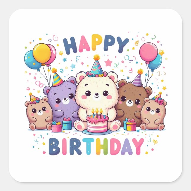 Happy Birthday Square Sticker (Front)