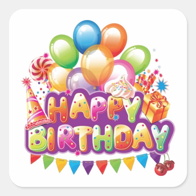 Happy Birthday Square Sticker (Front)